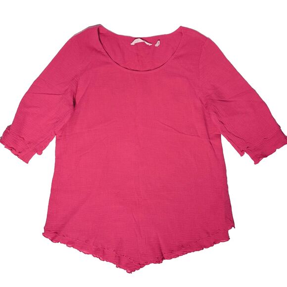 Soft Surroundings Layered Oversized Crinkle Blouse Pink Raspberry Women's Size S - Picture 1 of 9